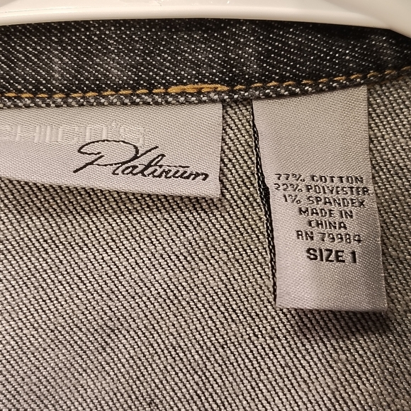 Chico's Platinum Jacket Dark Gray Denim Women Size 1 (Medium) Pleated Front - Picture 10 of 10